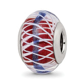 Sterling Silver Reflections Pink and White Weaved Glass With Blue Stripe Bead